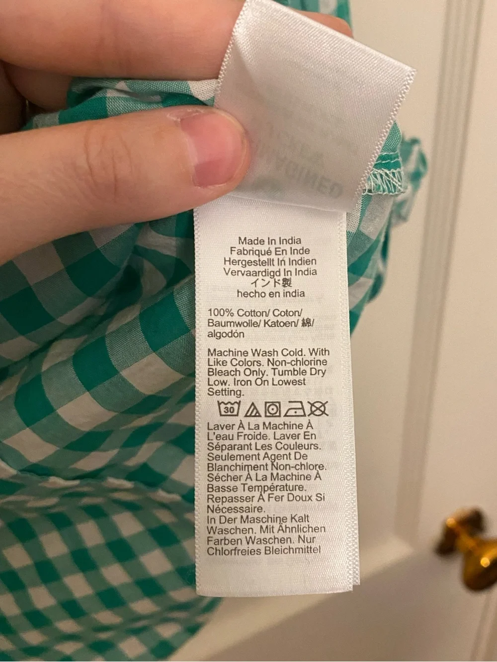 J. Crew Green Gingham Button-Up Shirt